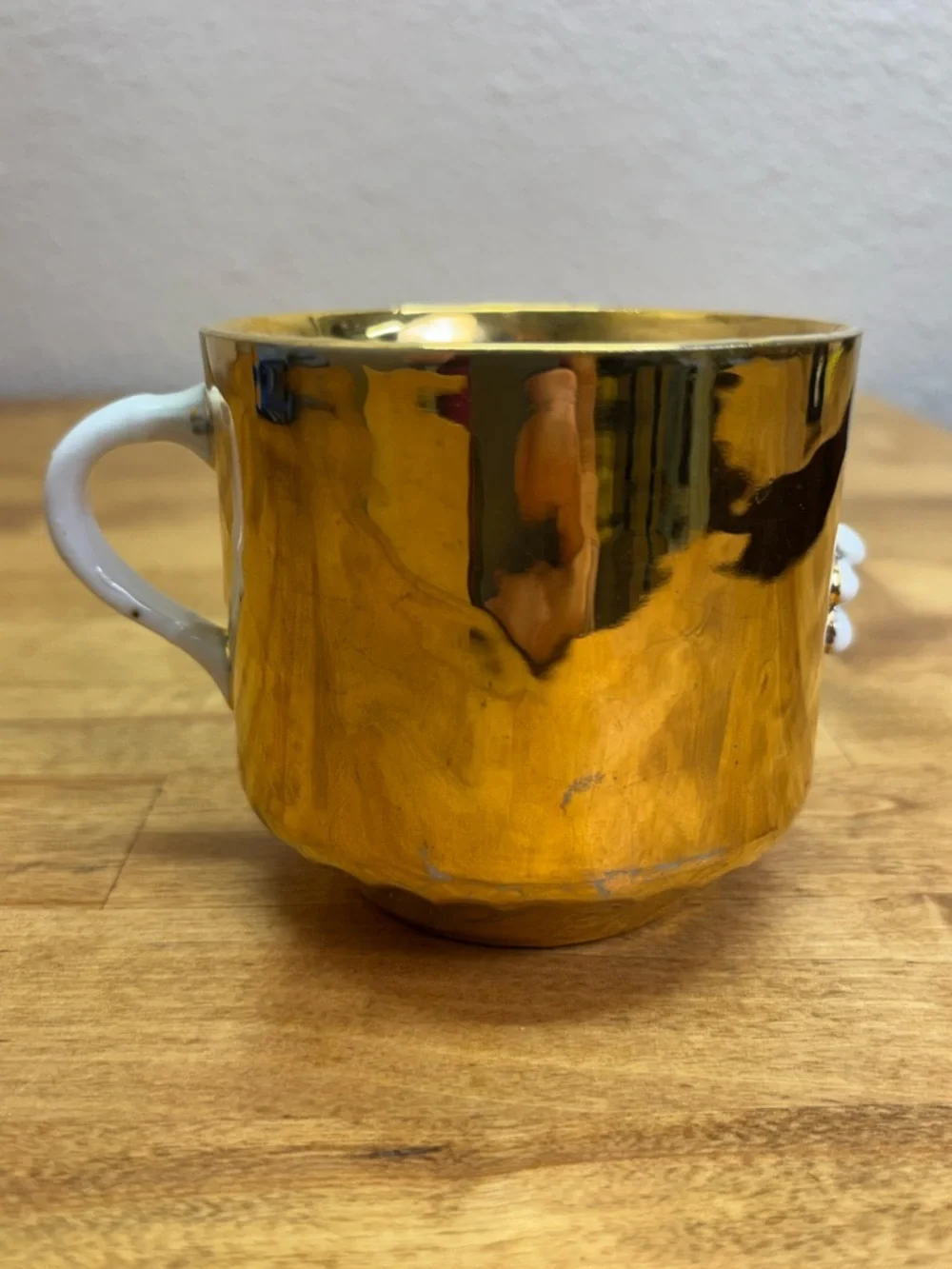 Antique German Gold Luster Mustache Cup & Tea Cup Set 3D Applied Flower 1890s